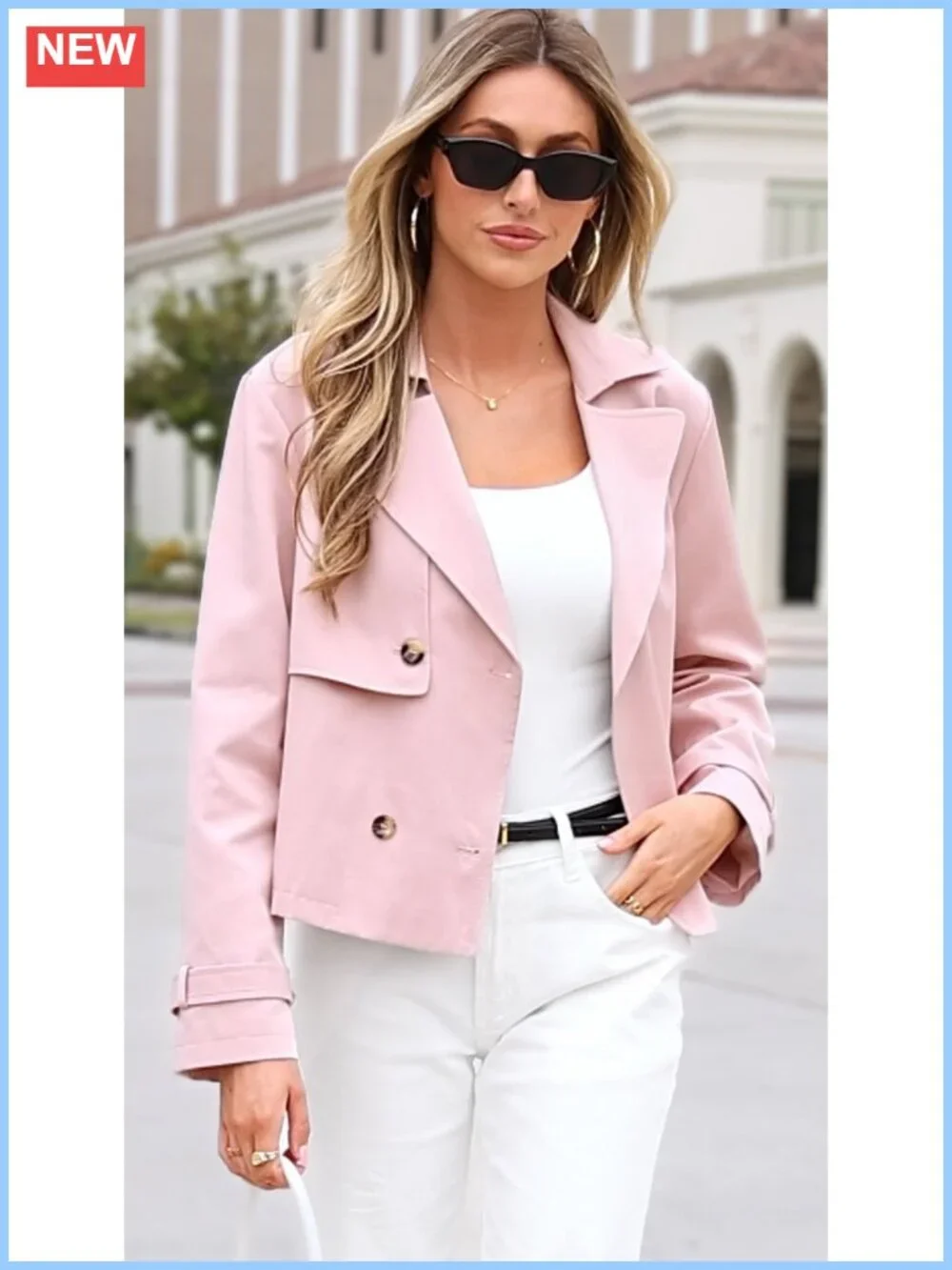Cropped Trench Coat Women Short Double Breasted Jacket Cotton Blend